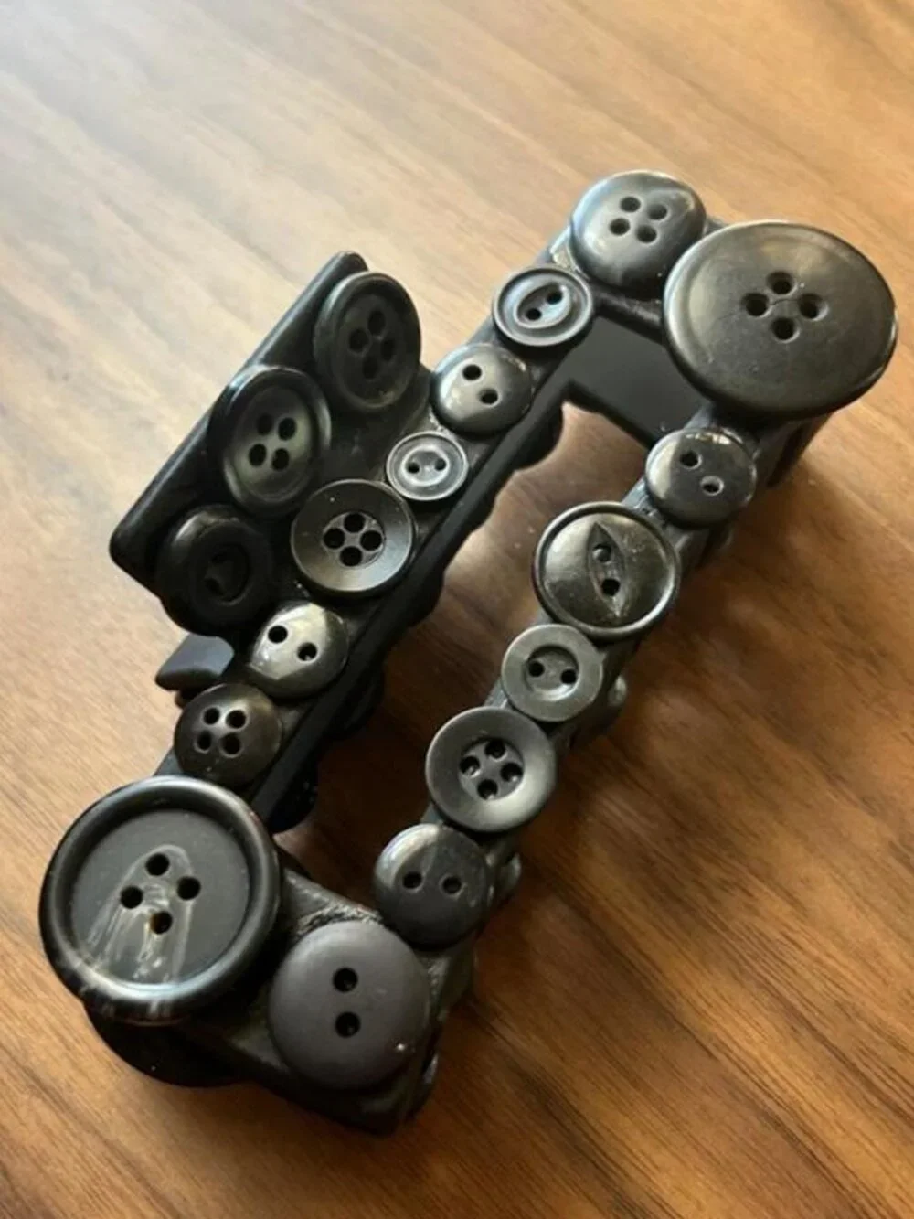 All black Claw Clip with Vinatge button detail